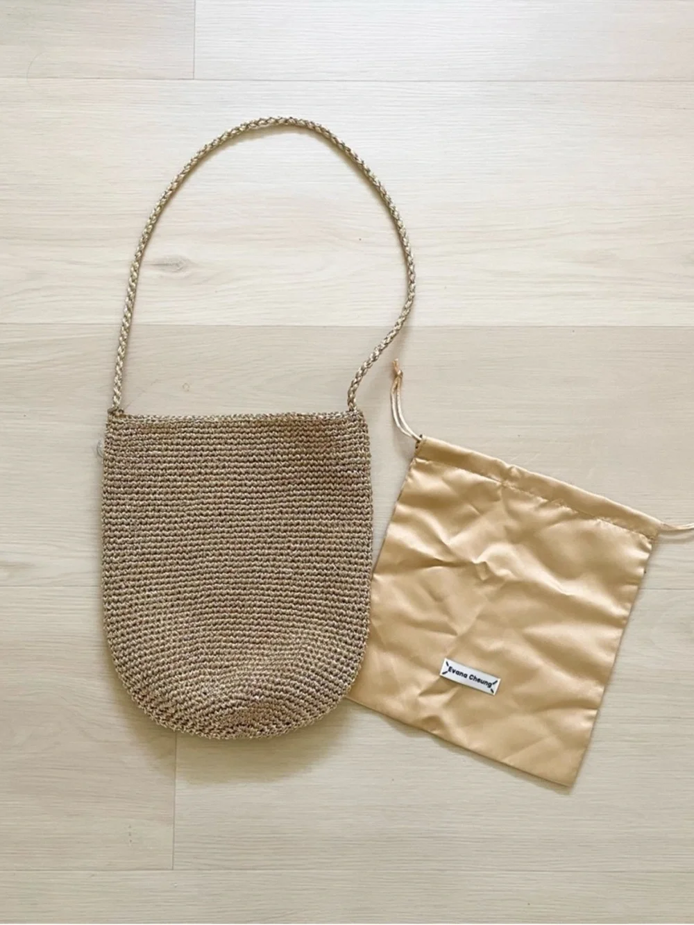 New Evana Cheung Summer Boho Woven Gold Bucket Shoulder Bag